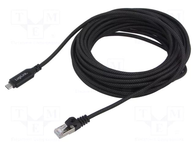 Cable; USB 3.2; RJ45 plug,USB C plug; nickel plated; 15m; black LOGILINK CU0417
