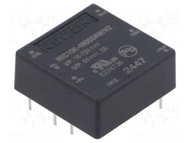 Converter: DC/DC; 10W; Uin: 18÷75VDC; Uout: 5VDC; Iout: 2A; 1"x1" RECOM REC10K-4805SAW/H2