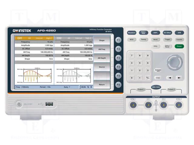 Generator: arbitrary, function; 60MHz; Ch: 2; 10Mpts/ch; AFG-4000 GW INSTEK AFG-4260
