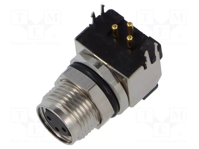 Connector: M8; socket; female; 48V; 4A; PIN: 3; IP67; angled; THT LUTRONIC 0822-03S9-T8CP