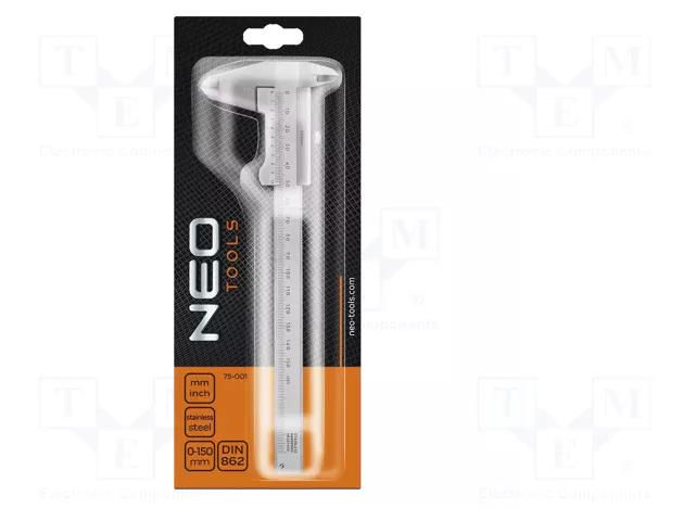 Calliper; Range: 0÷150mm,0÷6"; blister; with analog readouts NEO TOOLS NEO-75-001