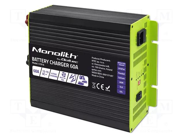 Charger: for rechargeable batteries; 60A; 12÷15VDC; 88% QOLTEC QOLTEC-51916
