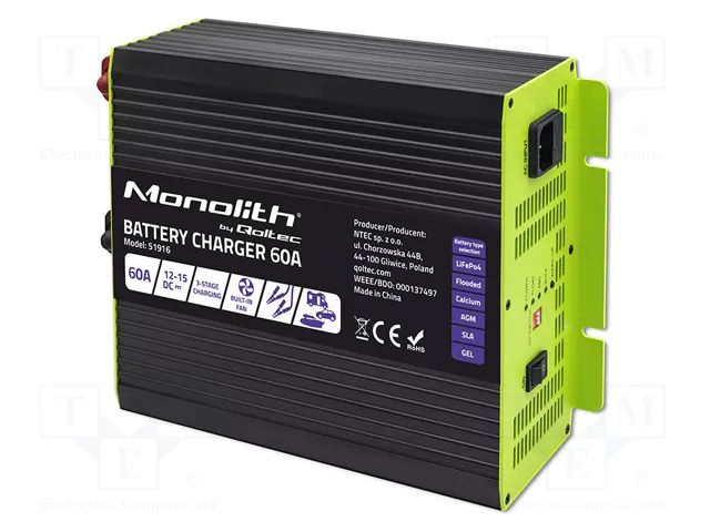 Charger: for rechargeable batteries; 60A; 12÷15VDC; 88% QOLTEC QOLTEC-51916