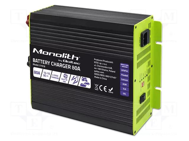 Charger: for rechargeable batteries; 80A; 12÷15VDC; 88% QOLTEC QOLTEC-51918