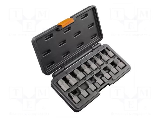 Kit: screw extractor; 1/2",1/4",1/8",3/8",3/16"; 15pcs. NEO TOOLS NEO-09-607