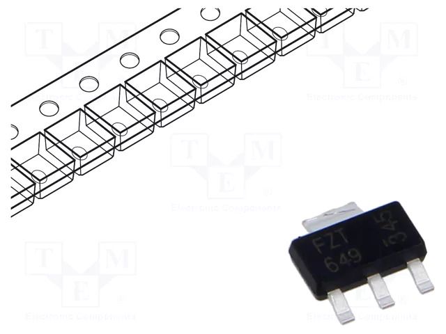 Transistor: NPN; bipolar; 25V; 3A; 3W; SOT223 DIODES INCORPORATED FZT649TA
