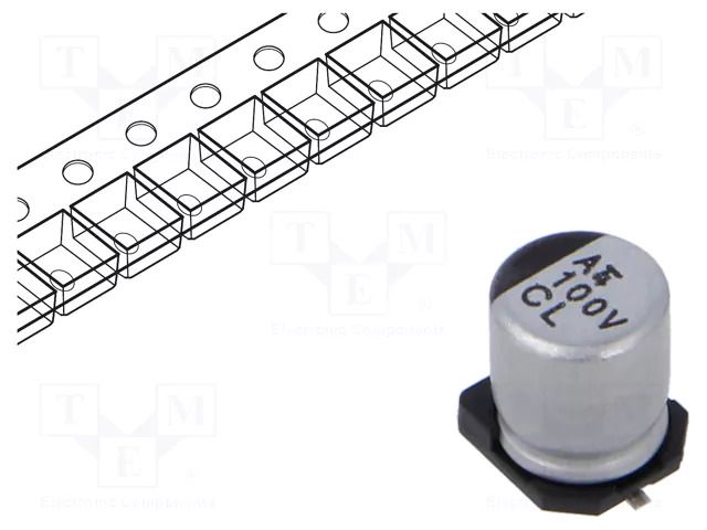 Capacitor: electrolytic; low ESR; SMD; 100uF; 35VDC; Ø6.3x7.7mm NICHICON UCL1V101MCL6GS