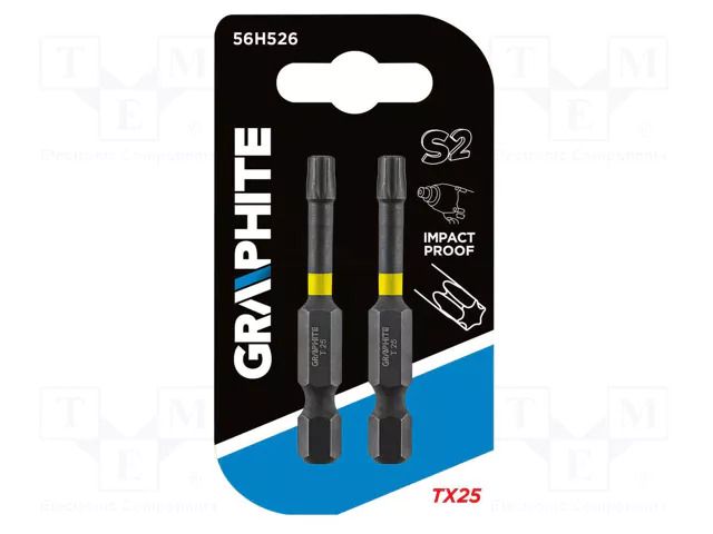 Screwdriver bit; Torx®; TX25; 1/4"; Overall len: 50mm; 2pcs; impact GRAPHITE 56H526