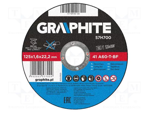 Cutting wheel; Ø: 125mm; Disc thick: 1.6mm; aluminium,metal,steel GRAPHITE 57H700
