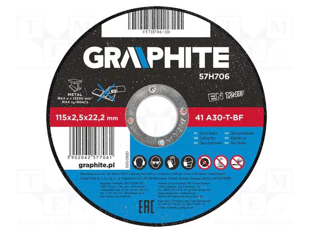 Cutting wheel; Ø: 115mm; Disc thick: 2.5mm; aluminium,metal,steel GRAPHITE 57H706