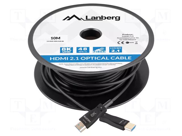Cable; HDMI plug,both sides; PVC; HDMI 2.1; Len: 10m; black LANBERG CA-HDMI30FB-0100BK