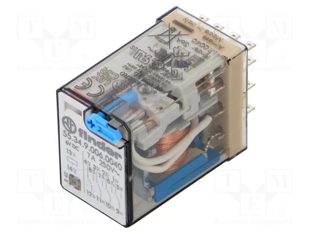 Relay: electromagnetic; 4PDT; 6VDC; Icontacts max: 7A; 7A/250VAC FINDER 55.34.9.006.0040