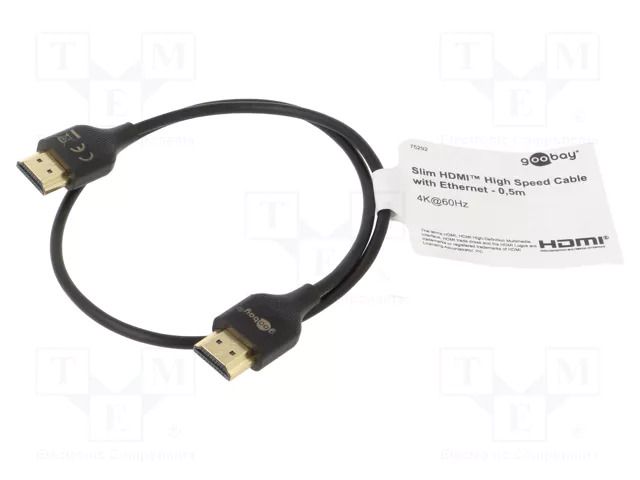 Cable; HDMI plug,both sides; HDCP 2.2,HDMI 2.0,slim; 0.5m; black GOOBAY GOOBAY-75292