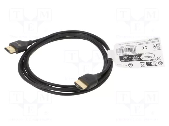 Cable; HDMI plug,both sides; HDCP 2.2,HDMI 2.0,slim; 2m; black Goobay GOOBAY-75294