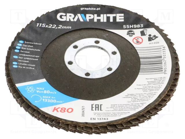 Flap grinding wheels; Ø: 115mm; Granularity: 80; 22.2mm GRAPHITE 55H983