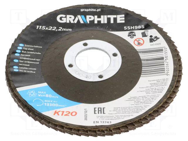 Flap grinding wheels; Ø: 115mm; Øhole: 22.2mm; Granularity: 120 GRAPHITE 55H985