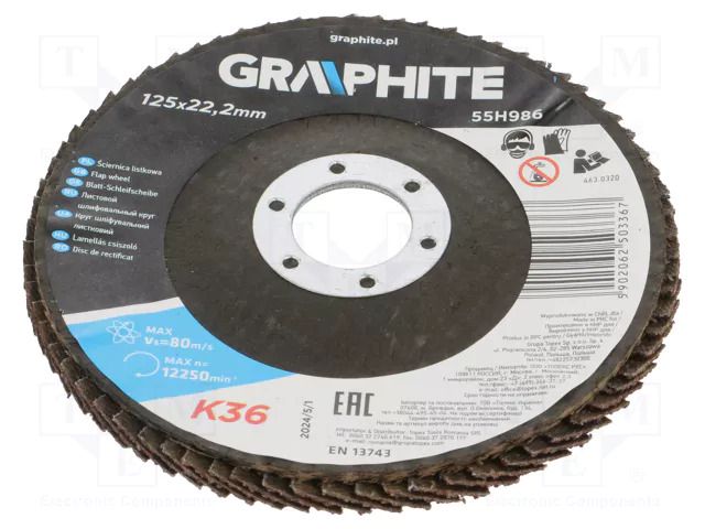 Flap grinding wheels; Ø: 125mm; Øhole: 22.2mm; Granularity: 36 GRAPHITE 55H986