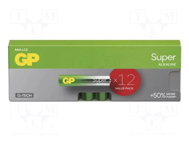 Battery: alkaline; AAA,R3; 1.5V; non-rechargeable; Ø10.5x44.5mm GP BAT-LR03X12SUPERGP