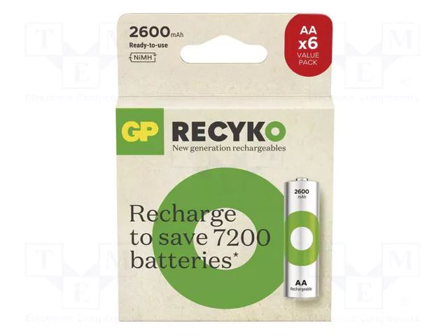Re-battery: Ni-MH; AA; 1.2V; 2600mAh; ReCyko; blister; Ready2Use GP ACCU-R6X6/2.6RC-GP