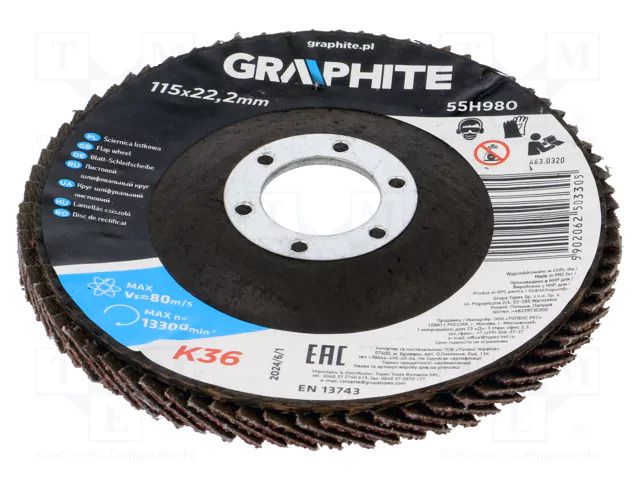 Flap grinding wheels; Ø: 115mm; Øhole: 22.2mm; Granularity: 36 GRAPHITE 55H980