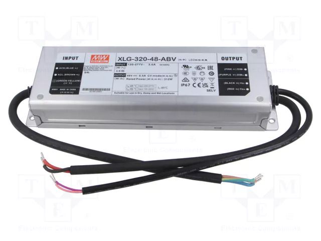 Power supply: switching; LED; 320W; 48VDC; 6.5A; 110÷305VAC; IP67 MEAN WELL XLG-320-48-ABV