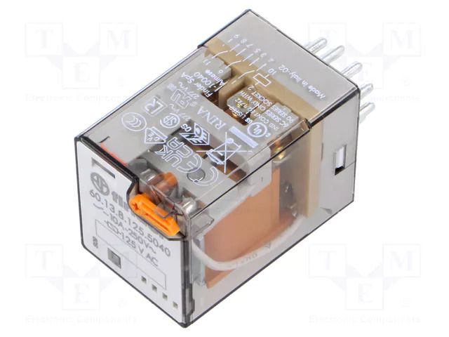 Relay: electromagnetic; 3PDT; 125VAC; Icontacts max: 10A; plug-in FINDER 60.13.8.125.5040
