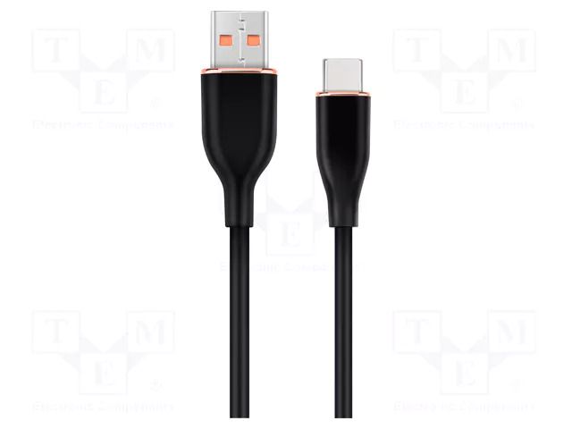 Cable; USB 2.0; USB A plug,USB C plug; 1.5m; black; silicone; 2.1A GEMBIRD CC-USB2S-AMCM1.5BK