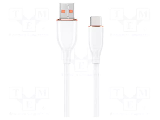 Cable; USB 2.0; USB A plug,USB C plug; 1.5m; white; silicone; 2.1A GEMBIRD CC-USB2S-AMCM1.5W
