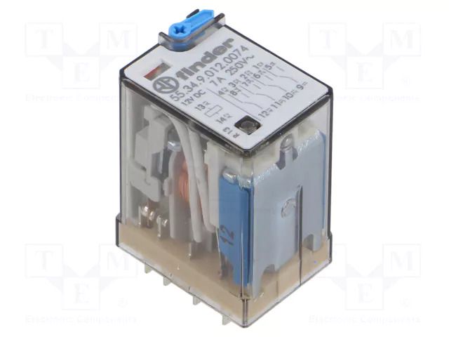 Relay: electromagnetic; 4PDT; 12VDC; 7A/250VAC; plug-in; 55.34 FINDER 55.34.9.012.0074