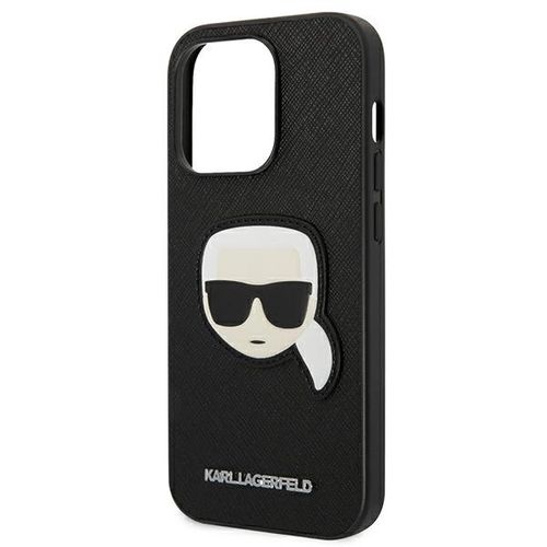 Karl Lagerfeld Saffiano Karl&#39;s Head Patch Case for iPhone 14 Pro - Black, Karl Lagerfeld 3666339077051 3666339077051