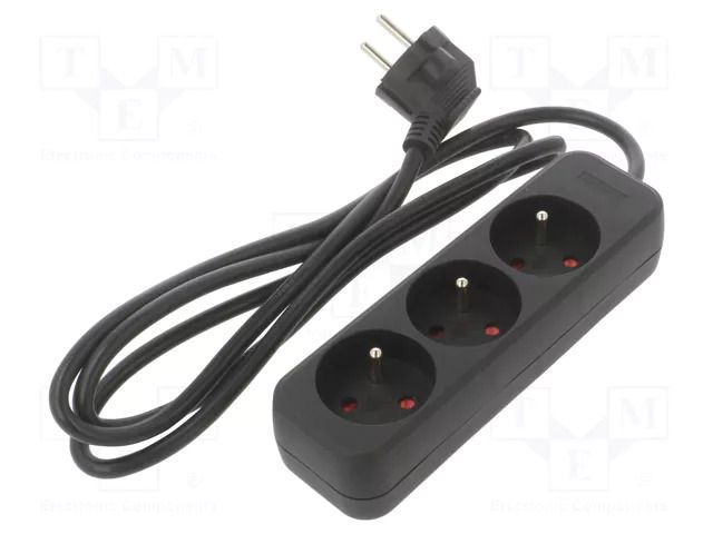Extension lead; 3x1mm2; Sockets: 3; rubber; black; 1.5m; 10A LANBERG PS0-03E-0150-BK