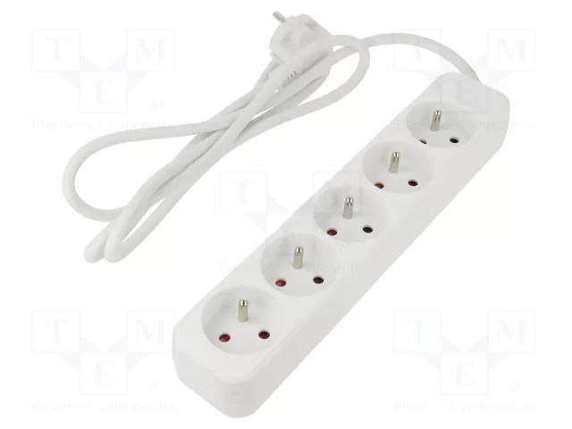 Extension lead; 3x1mm2; Sockets: 5; rubber; white; 1.5m; 10A LANBERG PS0-05E-0150-W