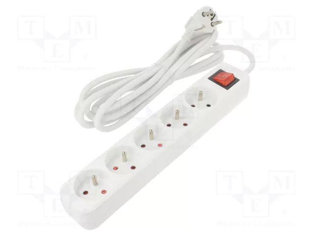 Extension lead; 3x1mm2; Sockets: 5; rubber; white; 3m; 10A LANBERG PS1-05E-0300-W