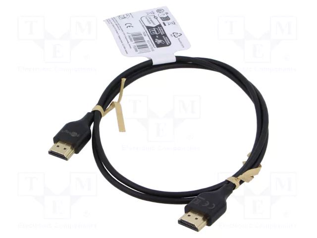Cable; HDMI plug,both sides; HDCP 2.2,HDMI 2.0,slim; 1m; black Goobay GOOBAY-75298