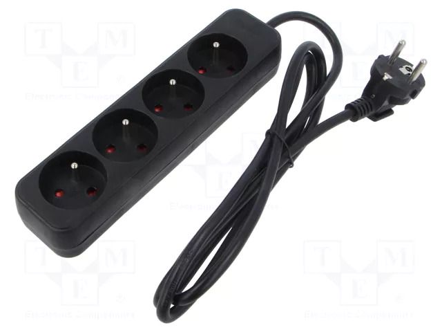 Extension lead; 3x1mm2; Sockets: 4; rubber; black; 1.5m; 10A LANBERG PS0-04E-0150-BK