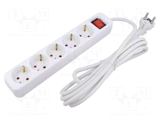 Extension lead; 3x1.5mm2; Schuko; Sockets: 5; rubber; white; 3m; 10A LANBERG PS1-05F-0300-W