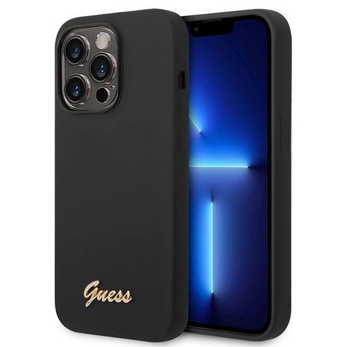 Guess Silicone Vintage Gold Logo iPhone 14 Pro Case - Black, Guess 3666339064907 3666339064907