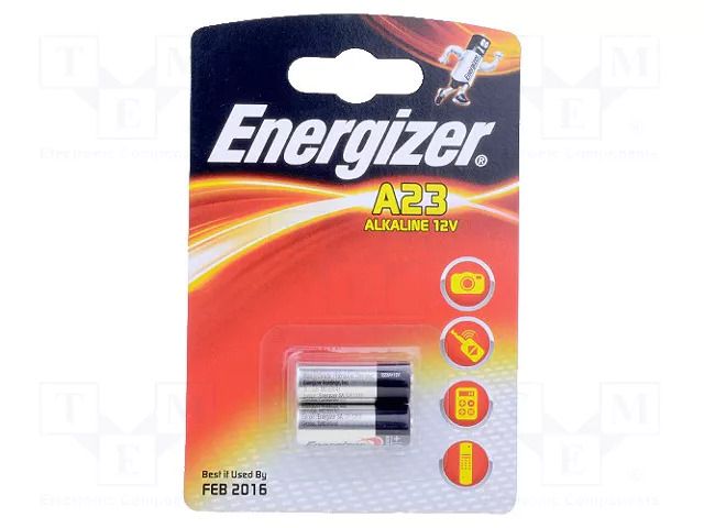 Battery: alkaline; 23A,8LR932,LRV08,MN21; 12V; non-rechargeable ENERGIZER BAT-23A/EG-BLX2