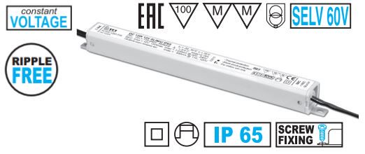 13W CV LED power supply 12V, 1.08A, IP65, slim 20x20x194mm, TCI 122432