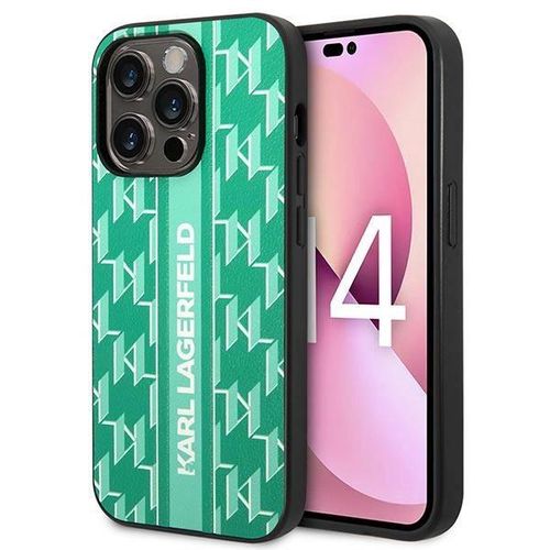 Karl Lagerfeld Monogram Stripe iPhone 14 Pro Case - Green, Karl Lagerfeld 3666339084981 3666339084981