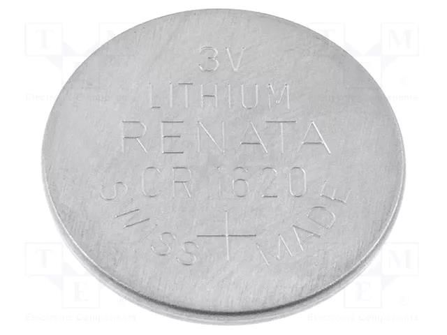 Battery: lithium; CR1620,coin; 3V; 70mAh; non-rechargeable RENATA BAT-CR1620/RE