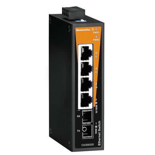 Network switch (unmanaged), unmanaged, Fast Ethernet, Number of ports: 4 x RJ45, 1 * SC Multi-mode, -10 °C...60 °C, IP30 Weidmuller 1240890000 04050118028669