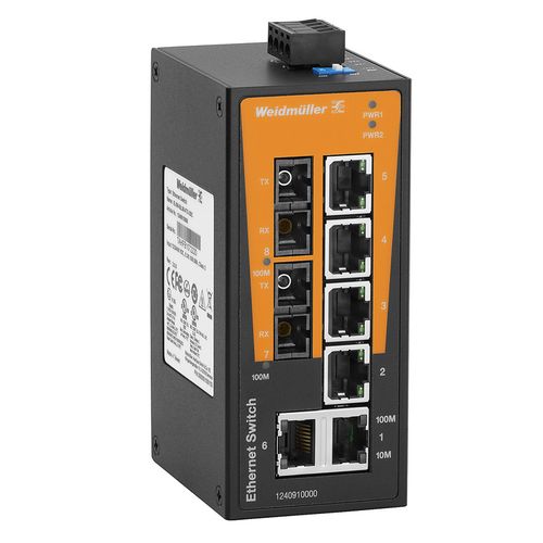 Network switch (unmanaged), unmanaged, Fast Ethernet, Number of ports: 6x RJ45, 2x SC Multi-mode, -10 °C...60 °C, IP30 Weidmuller 1240910000 04050118028904