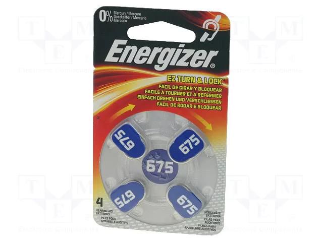 Battery: zinc air (ZnO2); AC675,coin,R1154; 1.4V; 635mAh; 4pcs. ENERGIZER BAT-EG675/4