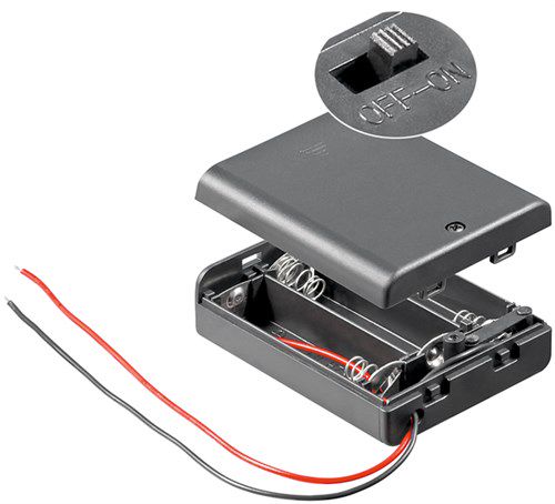 3x AA (Mignon) Battery Holder, black - Loose cable ends, switchable, water-repellent 12445