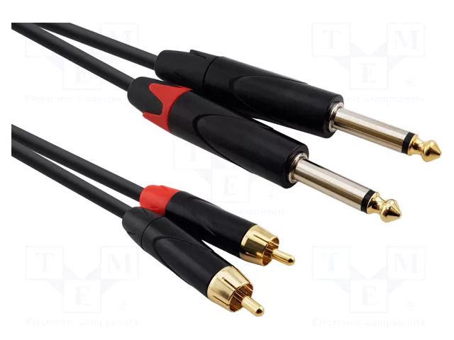 Cable; Jack 6,3mm plug x2,RCA plug x2; 1m; black; PVC REDS MUSIC AU1410BX