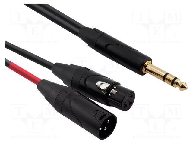 Cable; Jack 6,3mm plug,XLR male 3pin,XLR female 3pin; 1m; black REDS MUSIC AU1810BX