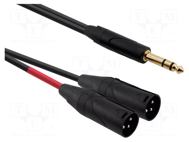 Cable; Jack 6,3mm plug,XLR male 3pin x2; 10m; black; PVC REDS MUSIC AU38100BX