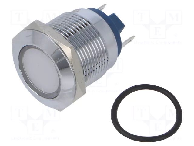 Indicator: LED; flat; white; 12VDC; 12VAC; Ø19mm; connectors; brass NINIGI IND19-12W-C
