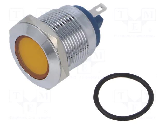 Indicator: LED; flat; yellow; 12VDC; 12VAC; Ø19mm; connectors; brass NINIGI IND19-12Y-C